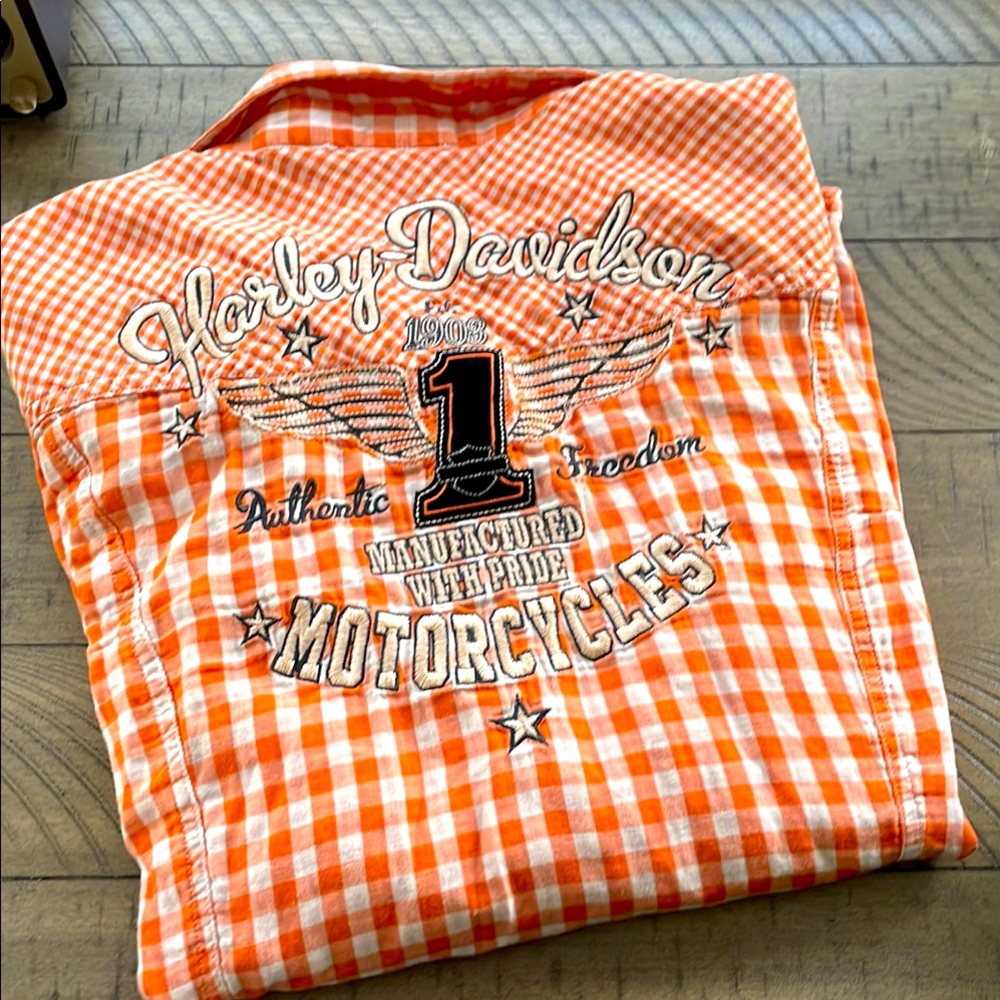 Harley-Davidson Orange Checkered Women’s shirt